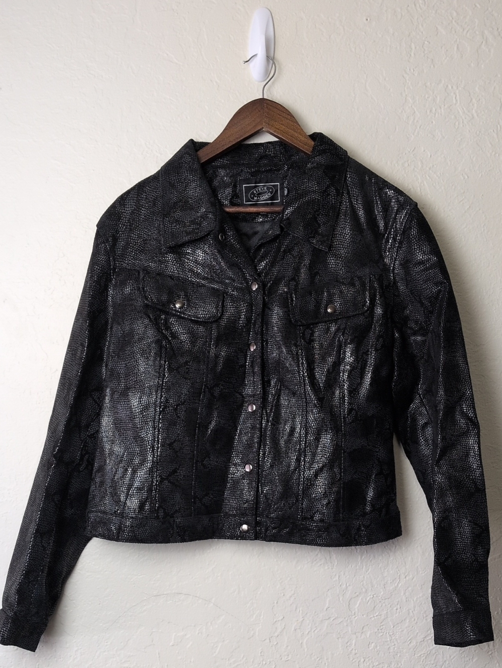 Y2K Steve Madden Genuine Leather Snakeskin Embossed Jacket Womens XXL Cropped